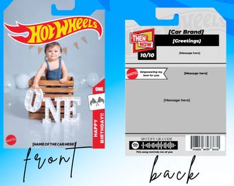 Mall för personligt Hot Wheels-kort | Canva-mall | Anpassat foto, meddelande och Spotify-låt
