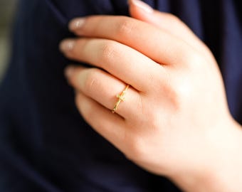 14k Cross Gold Diamond Ring / Elegant Gold Cross Ring / Religious Gold Ring / Christian Jewelry / Gift for Her Religious Ring / Cross Ring