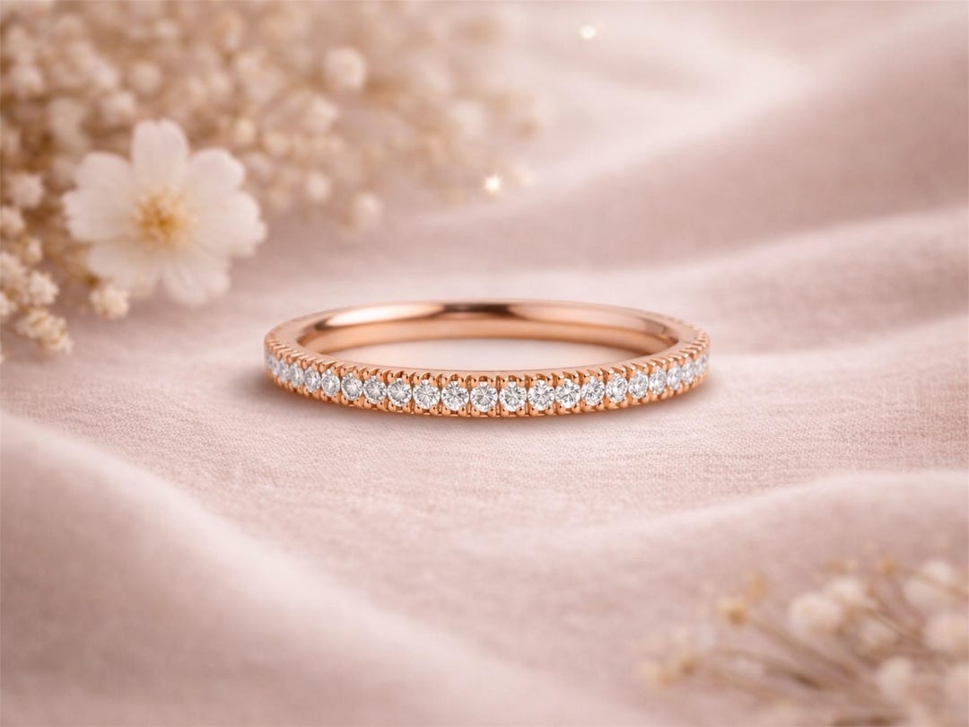 14k Gold Diamond Eternity Band, Minimalist Pave Wedding Ring - Etsy