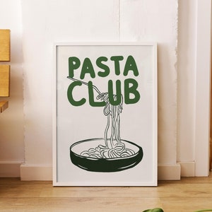 Hand Drawn Pasta Print, Pasta Club Poster, Modern Dinning Room Art, Digital Download, Pasta Lover Gift, Kitchen Wall Art, Retro Food Print