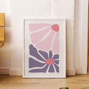 Pastel Flower Poster, Abstract Botanical Wall Art, Boho Flower Art, Bedroom Wall Decor, Mid Century Modern Art, Matisse Flower Market Print