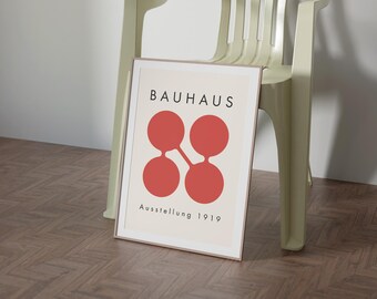Bauhaus Printable Wall Art, Mid Century Modern Print, Minimalist Abstract Print, Vintage Bauhaus Exhibition Poster, Retro Red Home Decor
