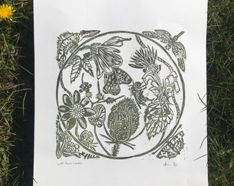 Wild About Weeds, original Lino cut print