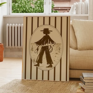 Western Cowgirl Silhouette Poster, Rustic Boho Wall Art, Desert Farmhouse Decor, Minimalist Western Print, Neutral Wall Art for Living Room