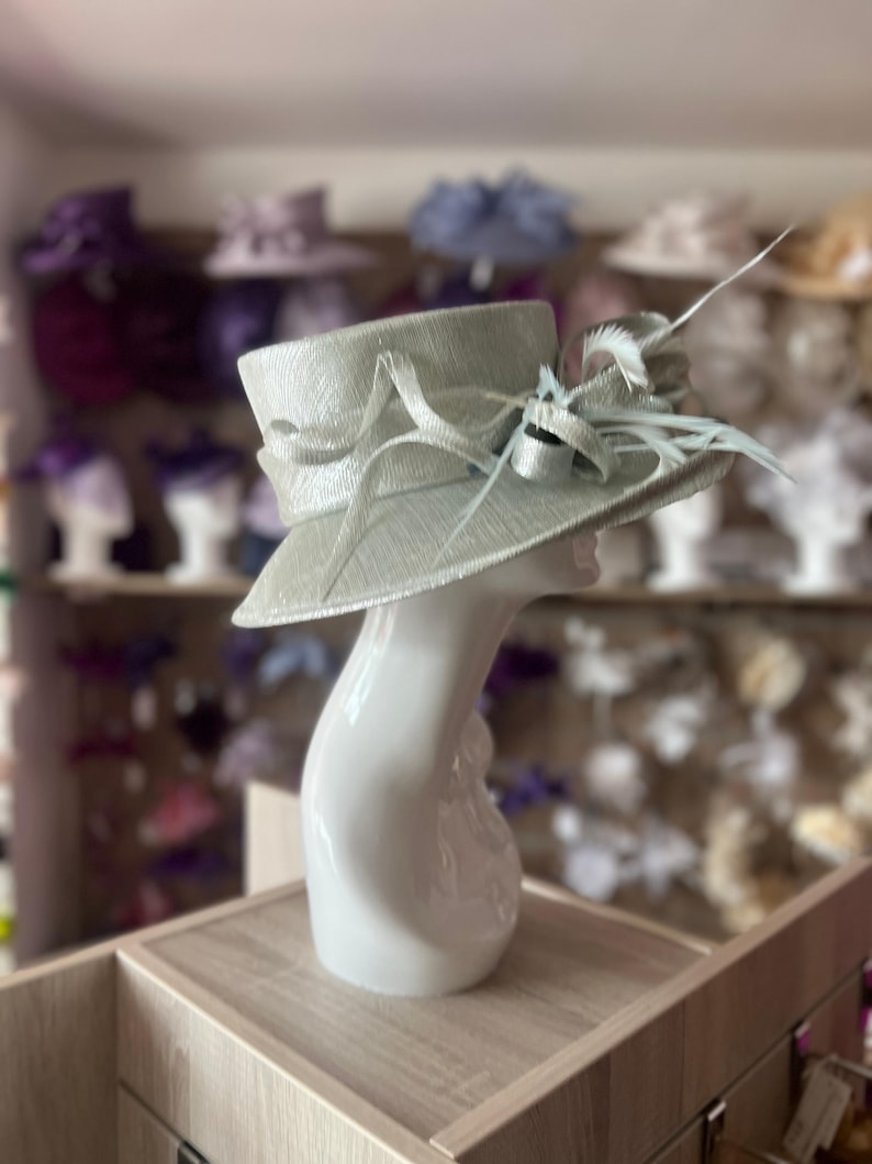 Classic Sinamay Metallic Peppermint Wedding Hat-Fascinators Direct