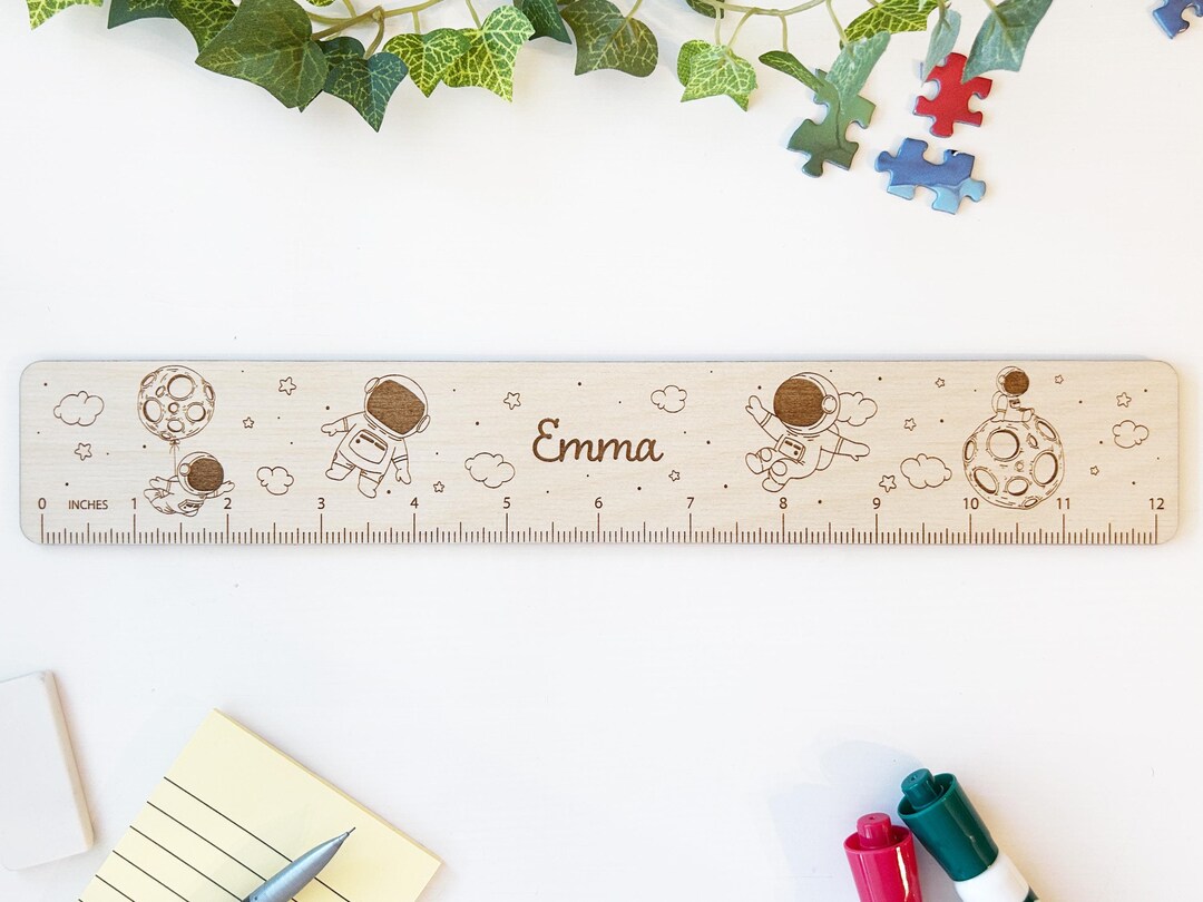 Cute Astronauts in Space Wooden Ruler With Custom Engraved Name, 12 ...