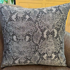 Dark Snakeskin Cushion Cover, Python Jacquard Diamond Weave, Black Silver Grey Woven Pillow