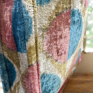 Handmade Silk Embroidered Ikat Velvet Tote Bag: Large Pastel Design image 5