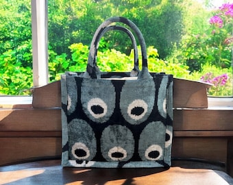 Handmade Silk Embroidered Velvet Tote Bag: Evil Eye Design
