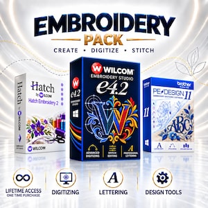 Embroidery Software Bundle - Lifetime Access - Hatch 2 + Wilcom e4.2 + PE-Design 11 - Instant Download