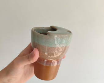 Handmade Ceramic Travel Tumbler, Rustic Stoneware Coffee Cup