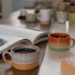 Handmade Ceramic Coffee Mug Set – 5 oz Stoneware Coffee Cups – Artisan Coffee Mugs – Unique Gift for Coffee Lovers, Earthy Gradient Glaze