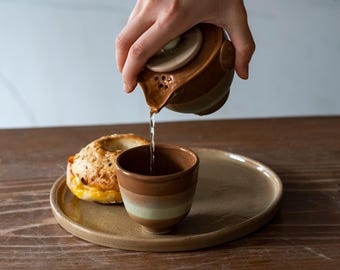 Handmade Ceramic Teapot and Mug Set – Rustic Stoneware Tea Gift