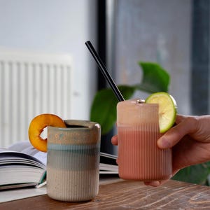 Handmade Ceramic Mug: Blush Cream Gradient Ocean Glaze - 8 oz