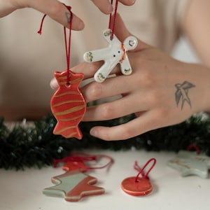 Christmas Ornaments – Holiday Tree, Moon, Stars & More, Ceramic Christmas Ornaments Set, Handmade Christmas Gift
