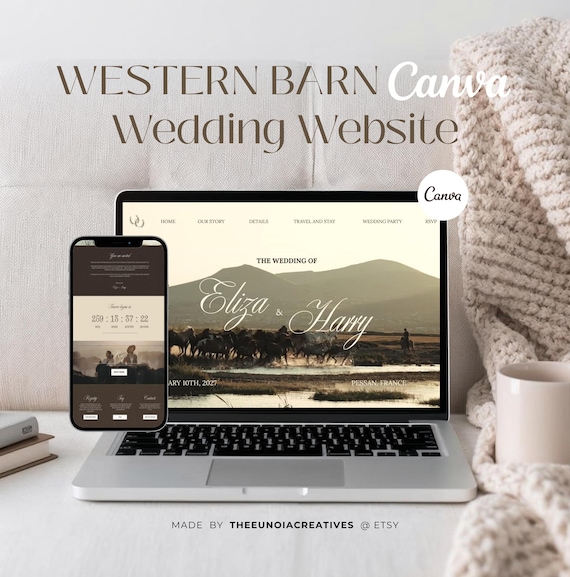 Western Horse Barn Wedding Website Canva Template, Countdown, Digital RSVP, Cowboy Rustic Chic Digital Invitation