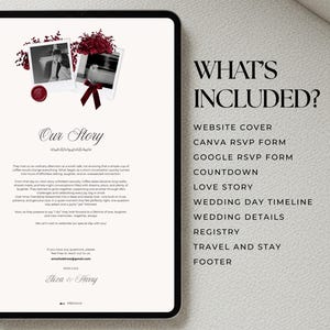 Modello di sito web per matrimoni in Canva color bordeaux e avorio con conferma di partecipazione (RSVP) e invito digitale con busta in stile classico "Old Money Forest". immagine 5
