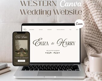 Western Elegance Wedding Website Canva Template, Countdown, Digital RSVP, Cowboy Rustic Chic Digital Invitation (Digital Download)