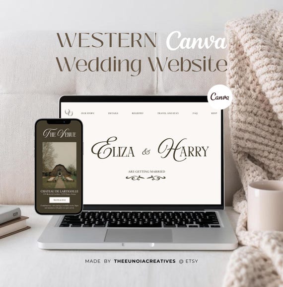 Western Elegance Wedding Website Canva Template, Countdown, Digital RSVP, Cowboy Rustic Chic Digital Invitation (Digital Download)