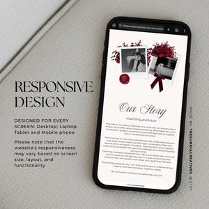 Modello di sito web per matrimoni in Canva color bordeaux e avorio con conferma di partecipazione (RSVP) e invito digitale con busta in stile classico "Old Money Forest". immagine 4