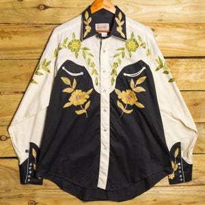 Rockmount Ranchwear Embroidered Black and White Western Shirt XL
