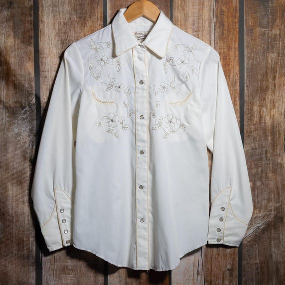 Vintage California Ranchwear Woman's Rayon White Western Shirt