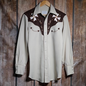 Vintage H Bar C California Ranchwear Embroidered Brown and Beige Western Shirt