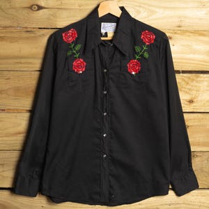 black dress shirt with red roses Dress Shirt Black Shirt With Red Roses Mens Rockmount Men's Vintage 2-Tone Rose Western Shirt