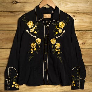 Camisa vaquera negra con bordado de flores occidentales Scully L