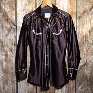 Vintage 1970s H Bar C Ranchwear Embroidered Brown Shirt