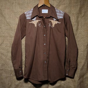 1970s Vintage Rockmount Ranchwear Brown Western Shirt With Bull Detail