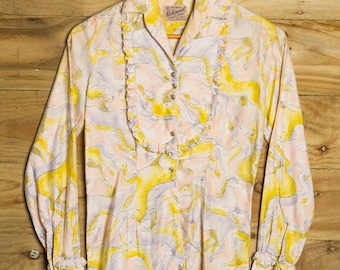 Camisa vaquera vintage Rockmount Ranch de los años 50 con estampado de caballos para mujer, talla S