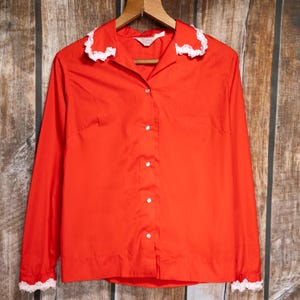 1970s Vintage H Bar C Red Cowgirl Blouse with White Detail M / 10