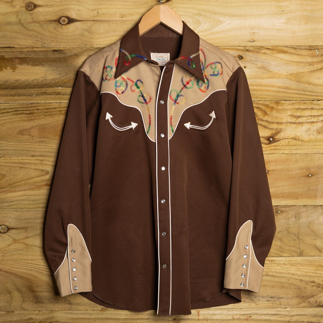 60s H bar C/CALIFORNIA RANCHWEARウエスタンシャツ Vintage H Bar C California Ranchwear Brown Embroidered Western