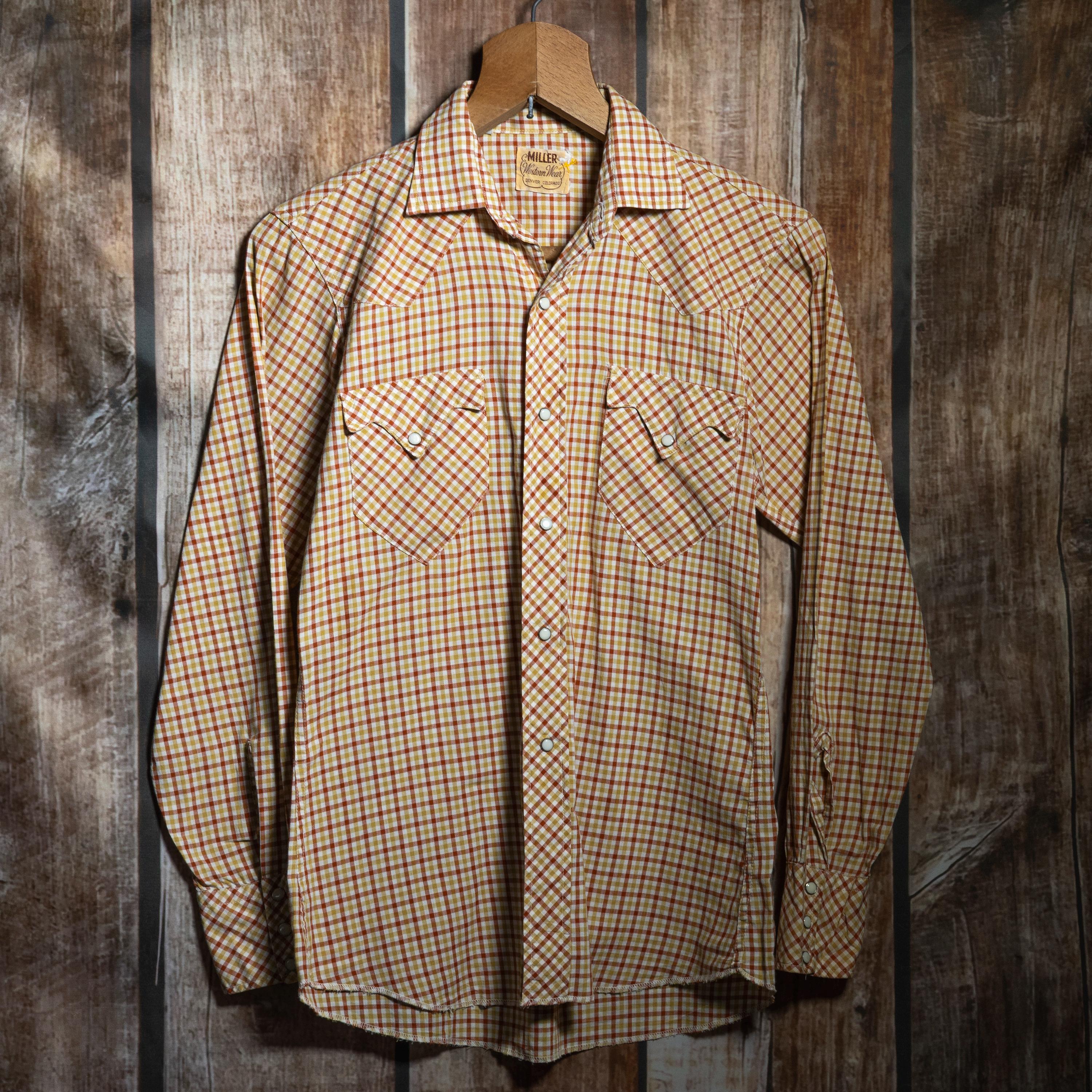 miller ranch dress shirts Vintage Miller Ranch Western Pearlsnap Shirt Size Large Plaid Long Sleeve Rodeo