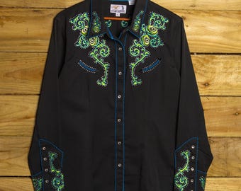 Panhandle Slim besticktes schwarzes Cowgirl-Shirt XL / 14