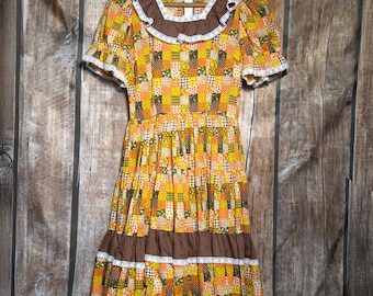 Vestido vintage estilo western con patchwork naranja y marrón de Rockmount, talla S/8