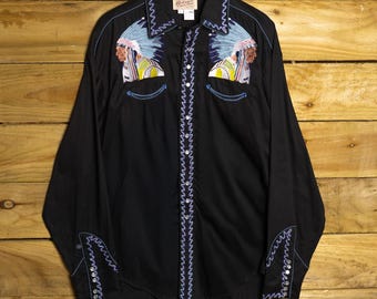 Vintage 70's Tru-west Rockmount Ranch Wear Cobalt Blue Western