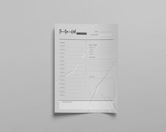 May include: A white paper to-do list planner sheet with black text and lines. The header reads To-Do-List Planner with fields for date and hydration. It includes a daily schedule from 6:00 AM to 10:00 PM, a meal planner, daily goals, and a to-do list section.