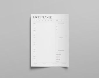 May include: A black and white daily planner with the German word "Tagesplaner" at the top. The planner is divided into two sections, one for time and the other for tasks. The time section is divided into 30-minute increments from 7:00 AM to 10:00 PM. The task section has headings for "To-Do", "Appointments", and "Misc. Goals for the Month".
