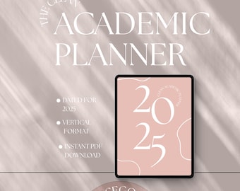 2025 Digital Planner | Goodnotes | iPad | ADHD Planner | Minimalist Modern Vertical | Dated | The Academic Planner | Rose gold edition