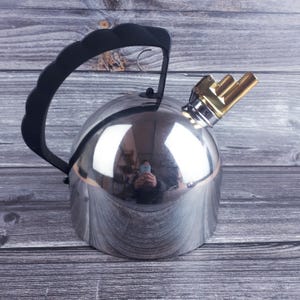 Alessi 9091 Richard Sapper vintage roestvrijstalen fluitketel, Italiaans design, jaren 80, moderne antiek