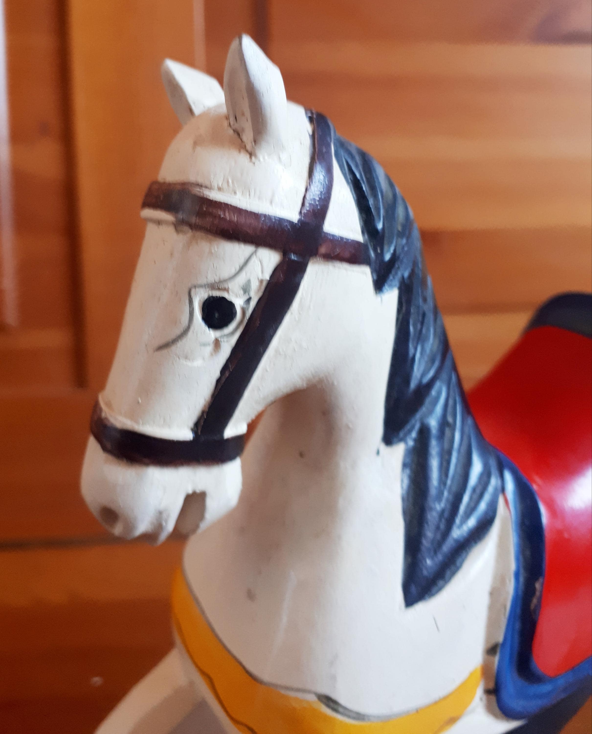 Jouet à Tirer Ancien Cheval Blanc En Bois Polychrome 1920 - L30cm H27cm - France