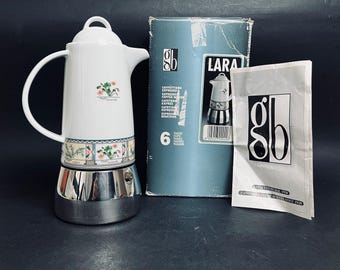 GB Lara Guido Bergna 6-cup coffee maker with original box Moka Coffee 18/10 Stainless Steel Espresso 1980s