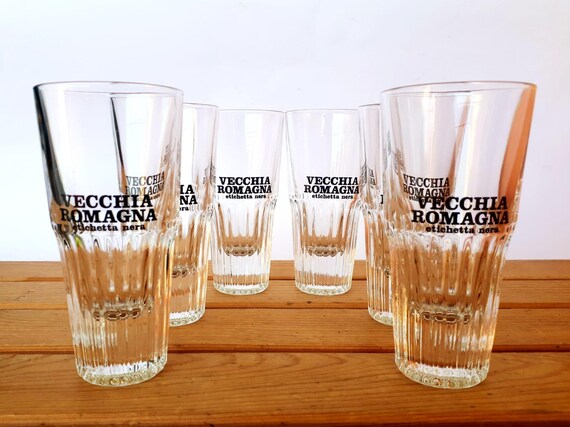 Set of 6 Vecchia Romagna Black Label Glasses Original Vintage Pub