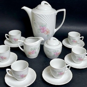 Coffee service Winterling Roslau Bavaria Bavarian porcelain Vintage 40s Set of 6 cups + saucers, coffee pot, sugar bowl, milk jug