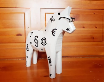 IKEA Dala Horse White With Glasses, Personalized Black Symbols