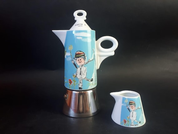 Ancap Giotto Espressomaschine aus Porzellan für 4 Tassen mit Milchkännchen, hergestellt in Italien, induktionsgeeignet, elegantes Design