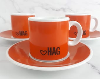 HAG 3 Large Cups for Espresso Lungo Cappuccino 70s Vintage with Saucer Ceramic Cups Bavaria Made in Germany