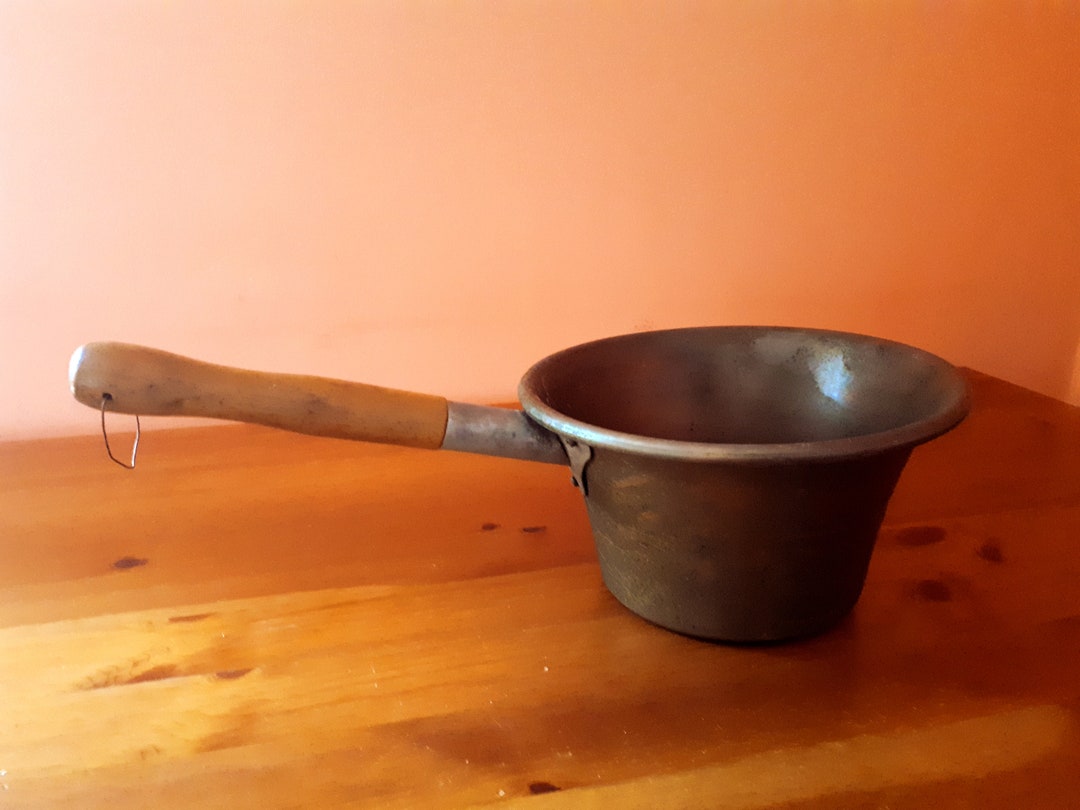 Copper Pot With Wooden Handle - Grandma's Saucepan - Country